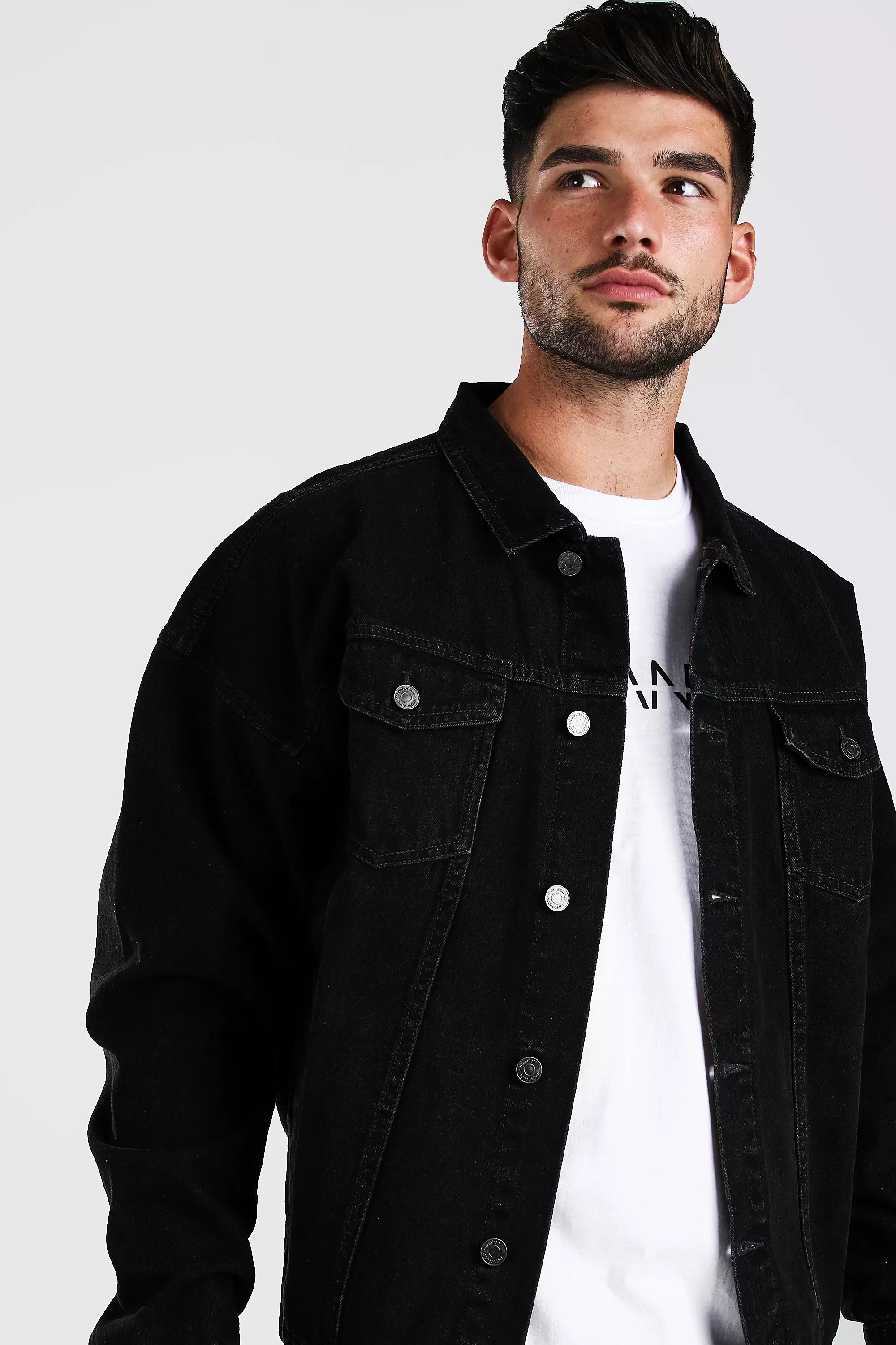 Boohooman black shop denim jacket